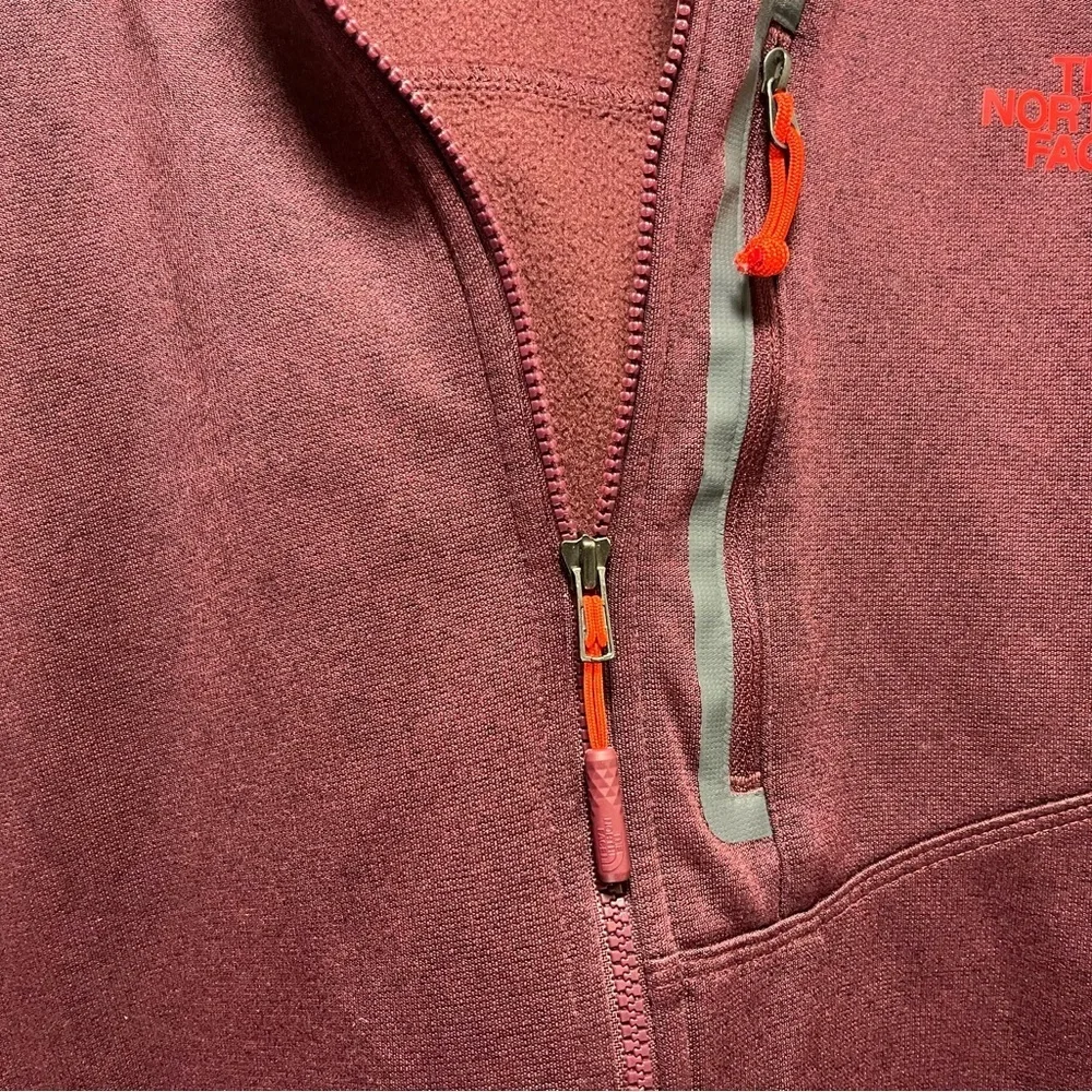 The North Face Men's Maroon Hoodie Jacket with Orange Accents